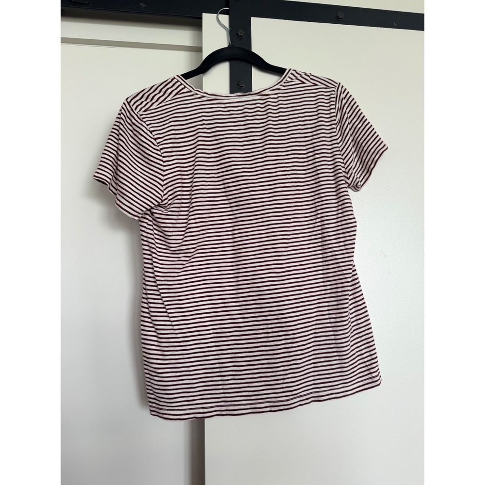Madewell Whisper Cotton V-Neck Pocket Tee Burgundy White Striped Short Sleeve S - Picture 4 of 5